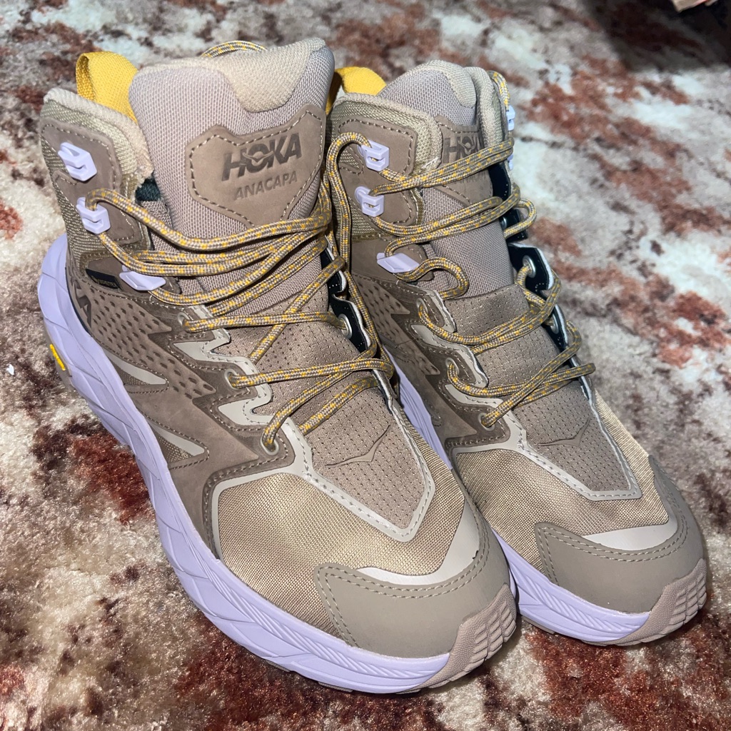 Hoka Anacapa Tan And Yellow Hiking Boots
